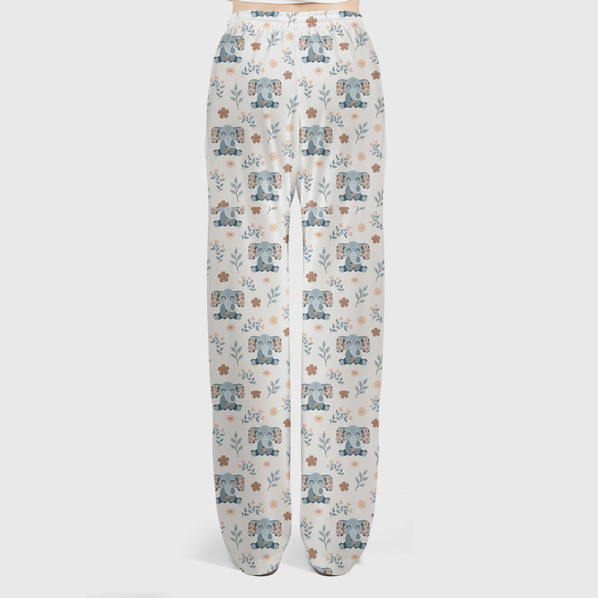 Cute Elephant Floral Print Scrub Set, Scrub Pants and V Neck Top
