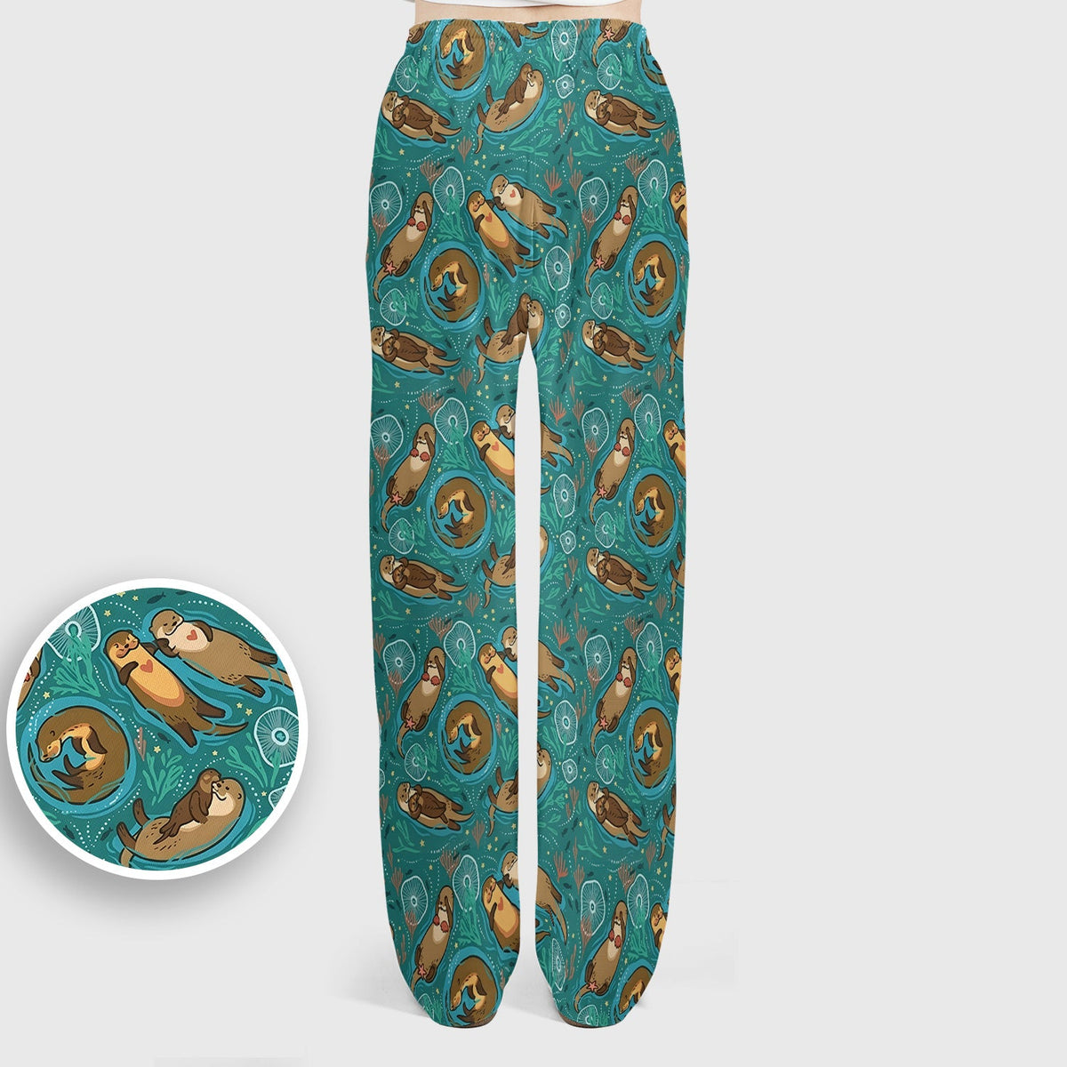 Sea Otter Floating Ocean Pattern Scrub Set, Scrub Pants and V Neck Top