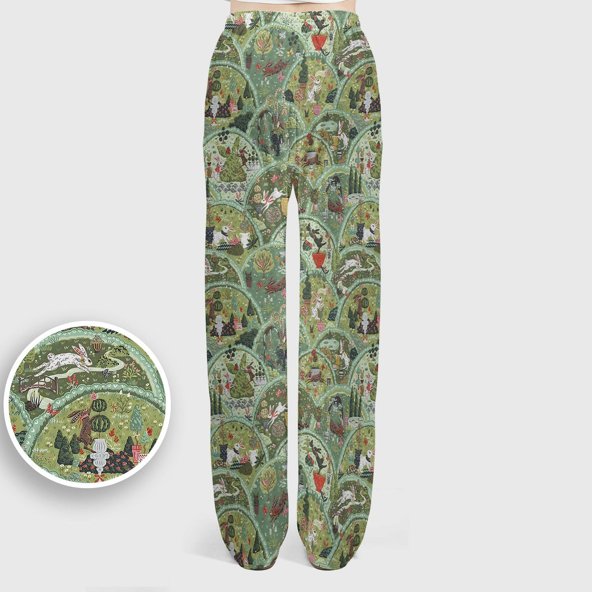 Whimsical Garden Scene Rabbit Nurse Scrub Set