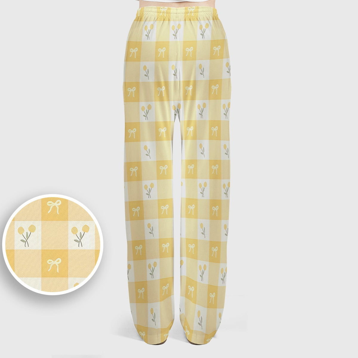 Yellow Gingham Bow Floral Nurse Scrub Set