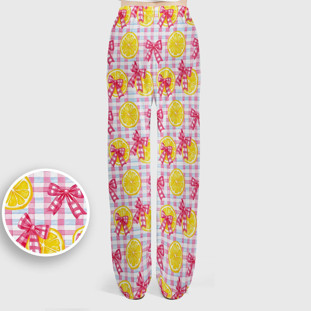 Lemon Slice Pink Bow Gingham Nurse Scrub Set