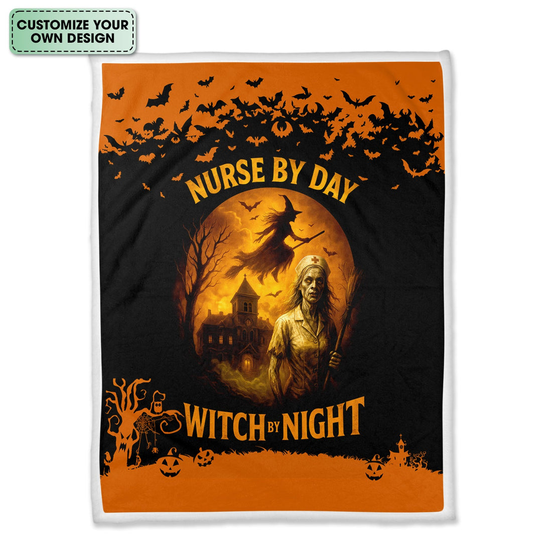 Personalized Halloween Witch Day Night Nurse Blanket