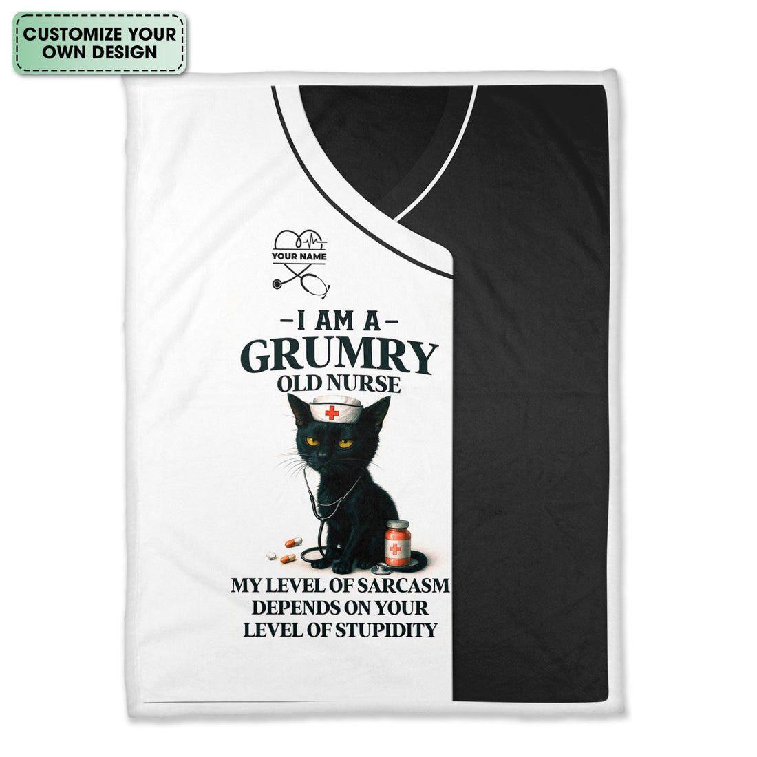 Personalized Grumpy Black Cat Nurse Blanket