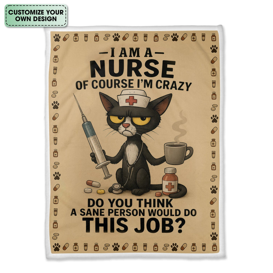 Personalized Crazy Black Cat Nurse Blanket