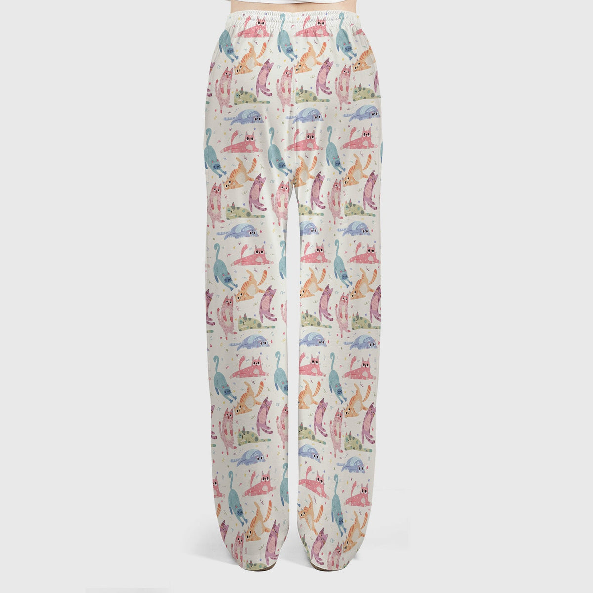 Funny Pastel Cat Pattern Medical Scrub Set, Breathable Fabrics Nursing Uniform