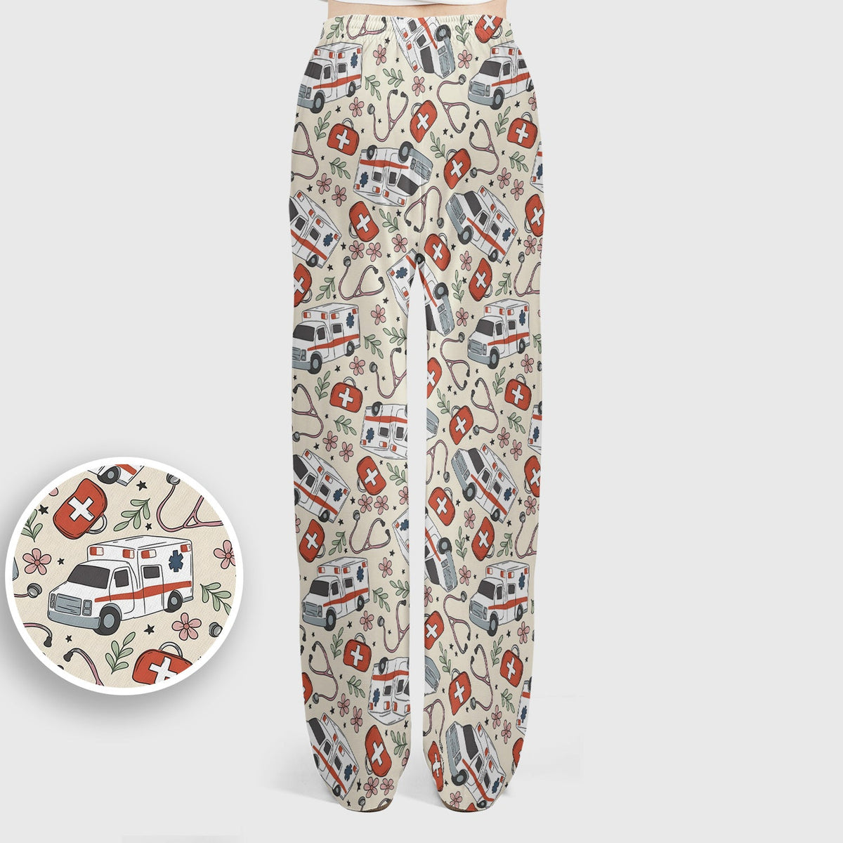 Ambulance Stethoscope First Aid Floral Nurse Scrub Set