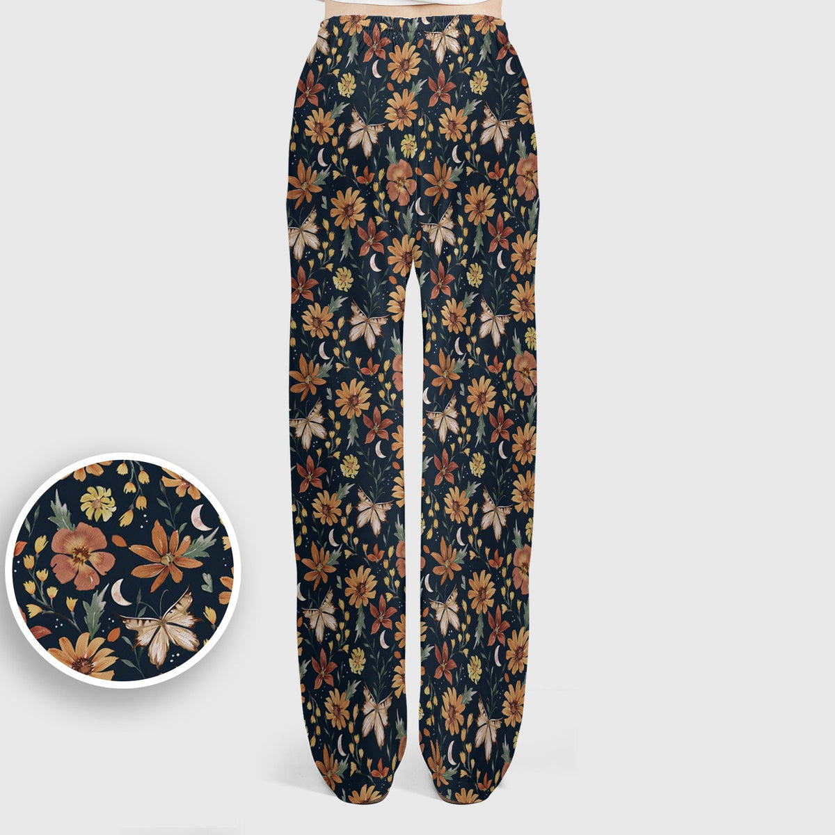 Charming Autumn Floral Butterfly Moon Pattern Scrub Set, Scrub Pants and V Neck Top