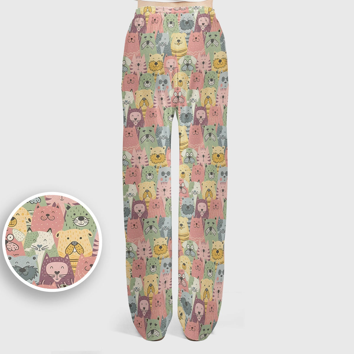 Cartoon Cat And Dog Faces Nurse Scrub Set