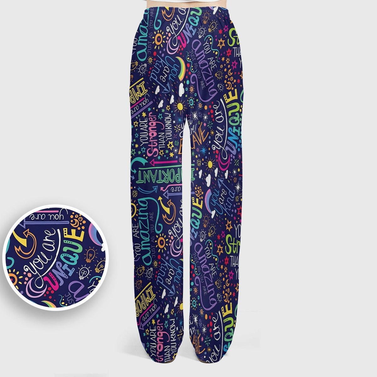 Inspirational Quote Pattern Scrub Set, Scrub Pants and V Neck Top