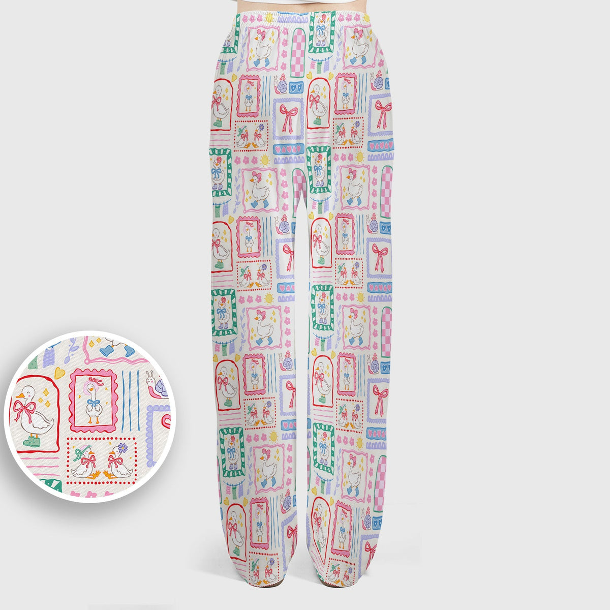 Adorable Goose Ribbon Patchwork Frame Nurse Scrub Set