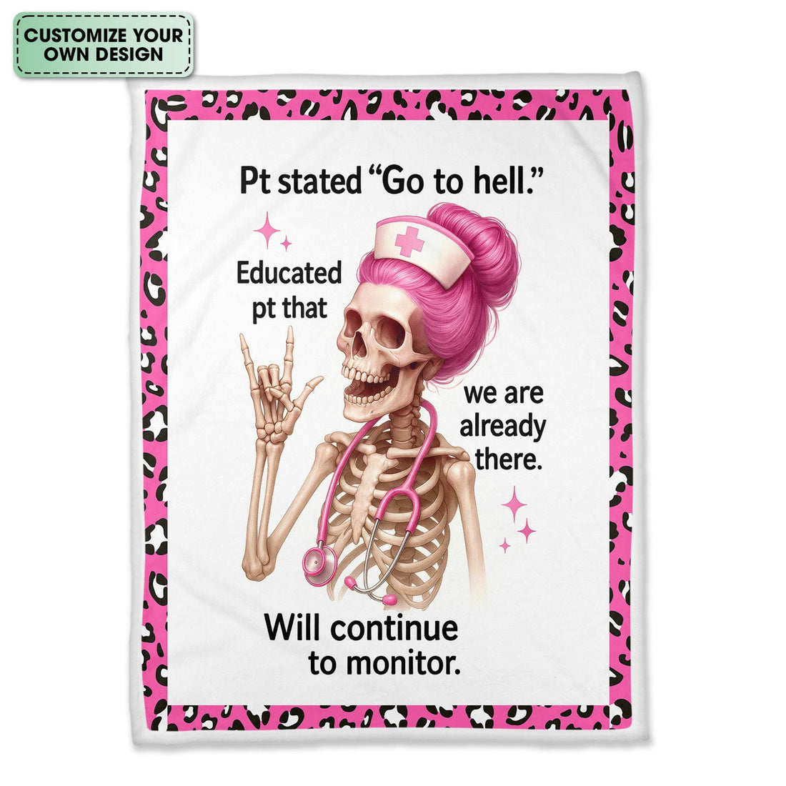 Personalized Skeleton Pink Hair Nurse Blanket