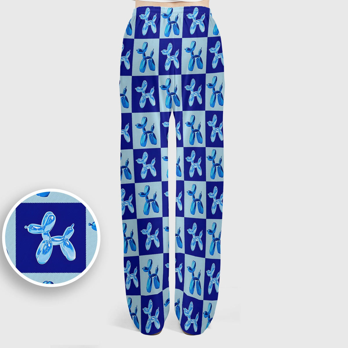 Cute Blue Balloon Dog Checkered Nurse Scrub Set