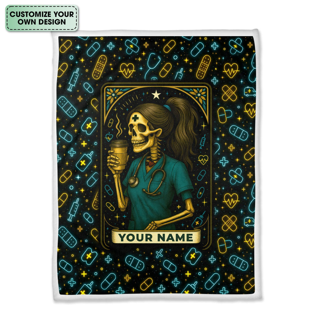 Personalized Halloween Skeleton Coffee Nurse Blanket