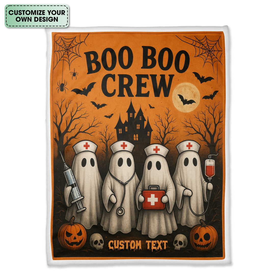 Halloween Boo Boo Crew Nurse Blanket - Funny Ghosts & Medical Equipment Design - Custom Text Gift for Healthcare Workers, Nurses, LPN, CNA