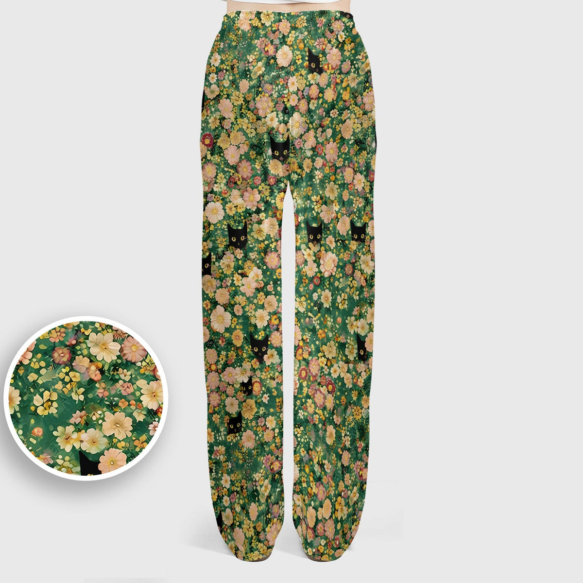 Cute Black Cat Floral Garden Nurse Scrub Set