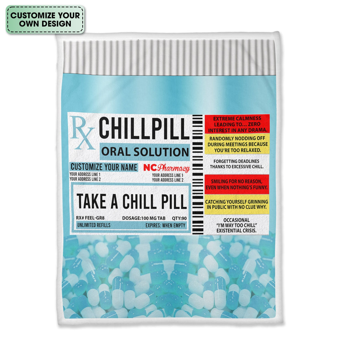 Personalized Chill Pill Prescription Nurse Blanket