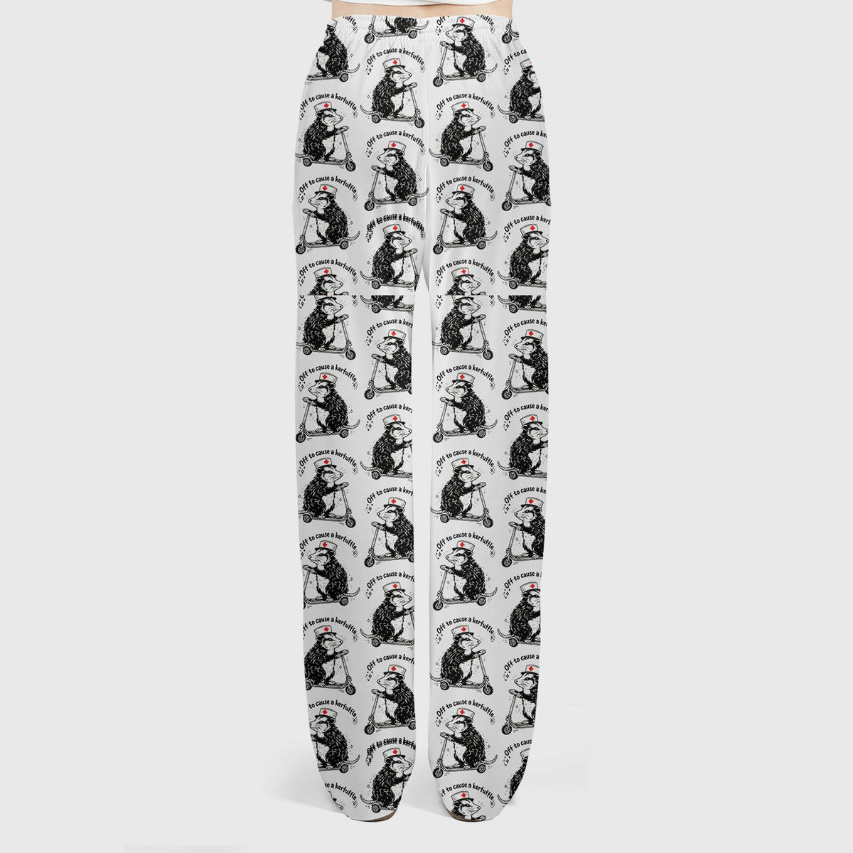 Funny Opossum Nurse Riding Scooter Pattern Scrubs Set, Breathable Med Uniform