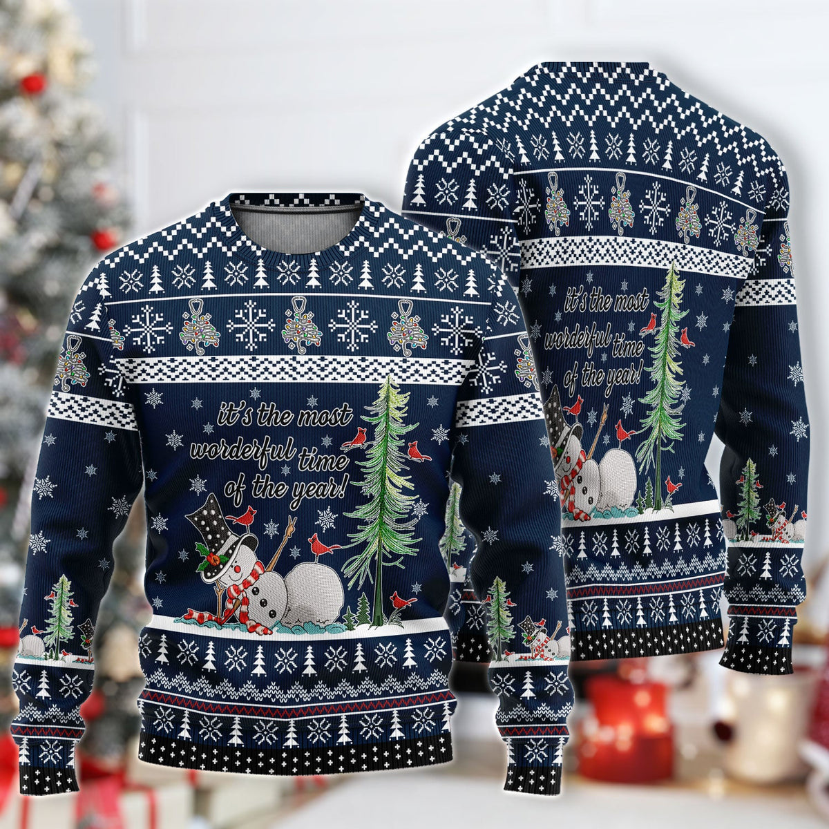 Wonderful Time Snowman Ugly Christmas Sweater