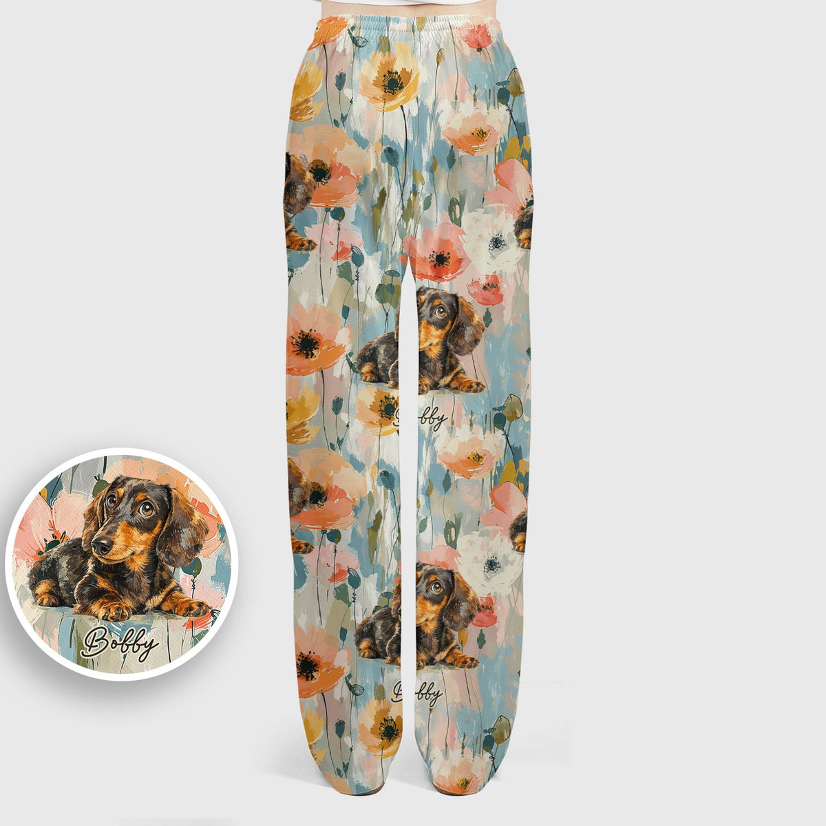 Personalized Dachshund Photo Floral Nurse Scrub Set