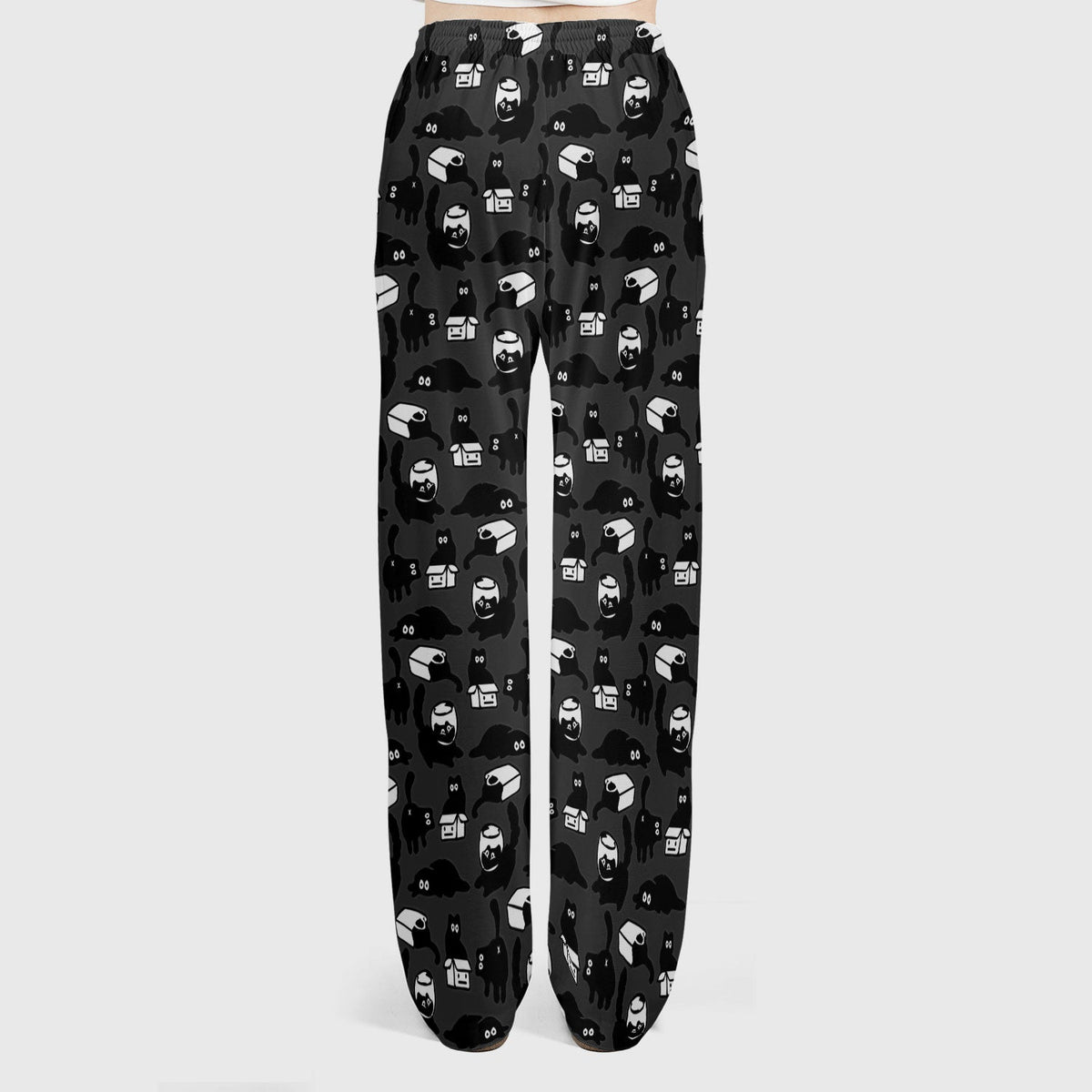 Dark Playful Cat Cartoon Pattern Scrub Set, Breathable Med Uniform