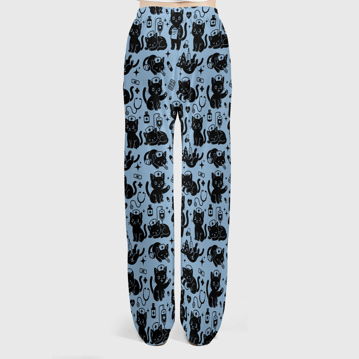Cute White Black Cat Nurse Scrub Set
