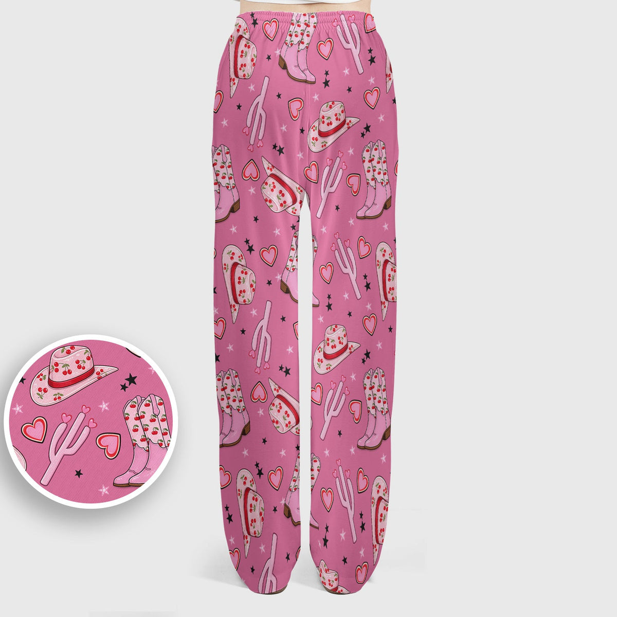 Pink Cowgirl Western Boots Hat Pattern Scrub Set, Scrub Pants and V Neck Top