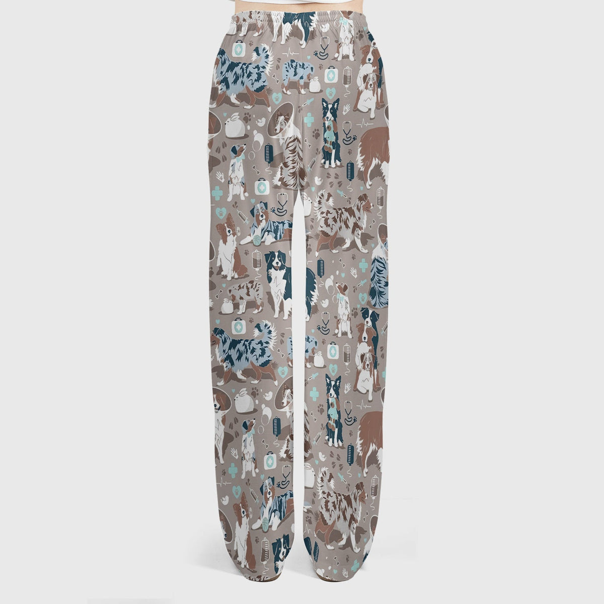 Cute Dog Pattern Women's Veterinary Scrub Set, Scrub Pants and V Neck Top