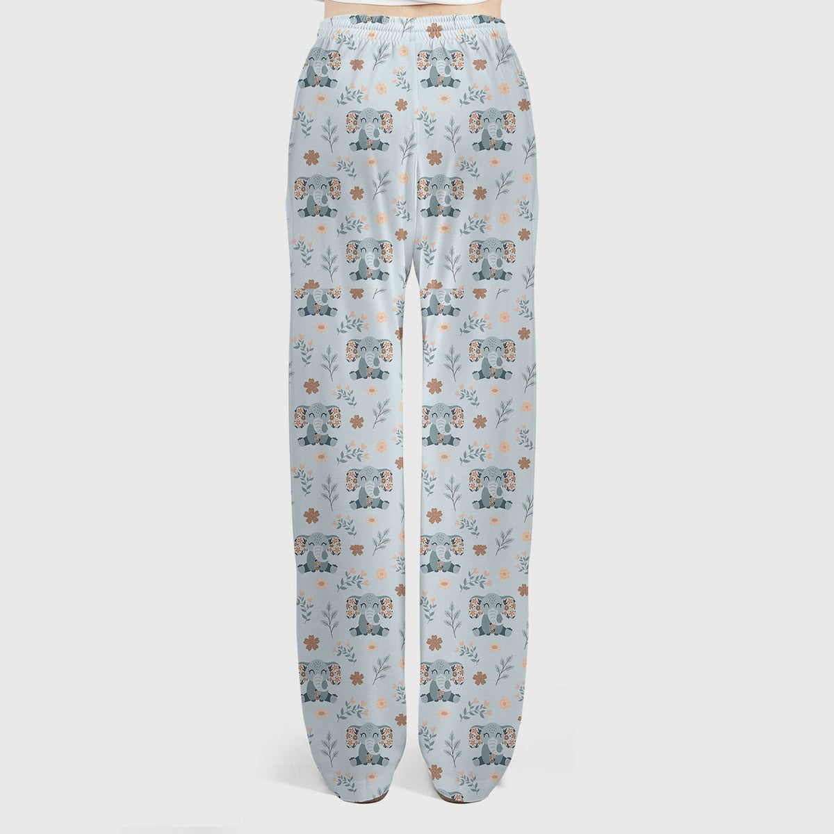 Cute Elephant Floral Print Scrub Set, Scrub Pants and V Neck Top