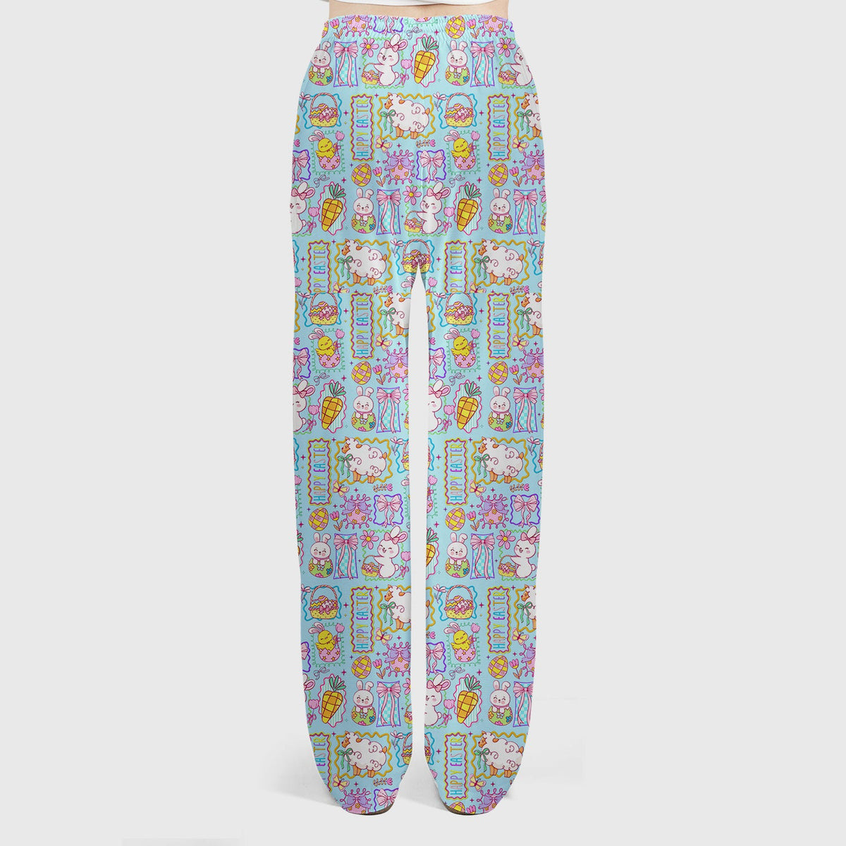 Cute Easter Bunny Egg and Bow Print Scrub Set, Scrub Pants and V Neck Top
