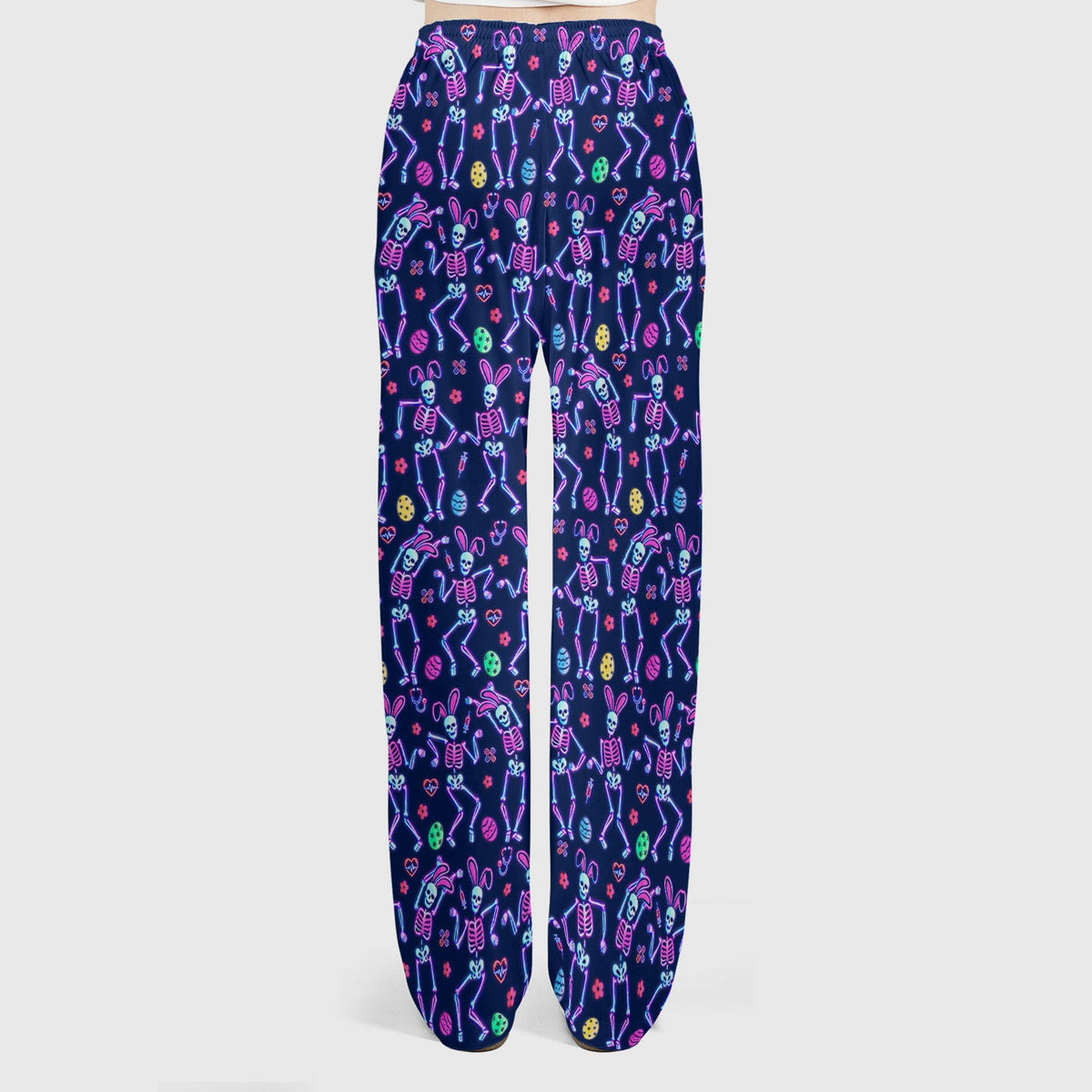 Neon Easter Skeleton Print Scrub Set, Scrub Pants and V Neck Top
