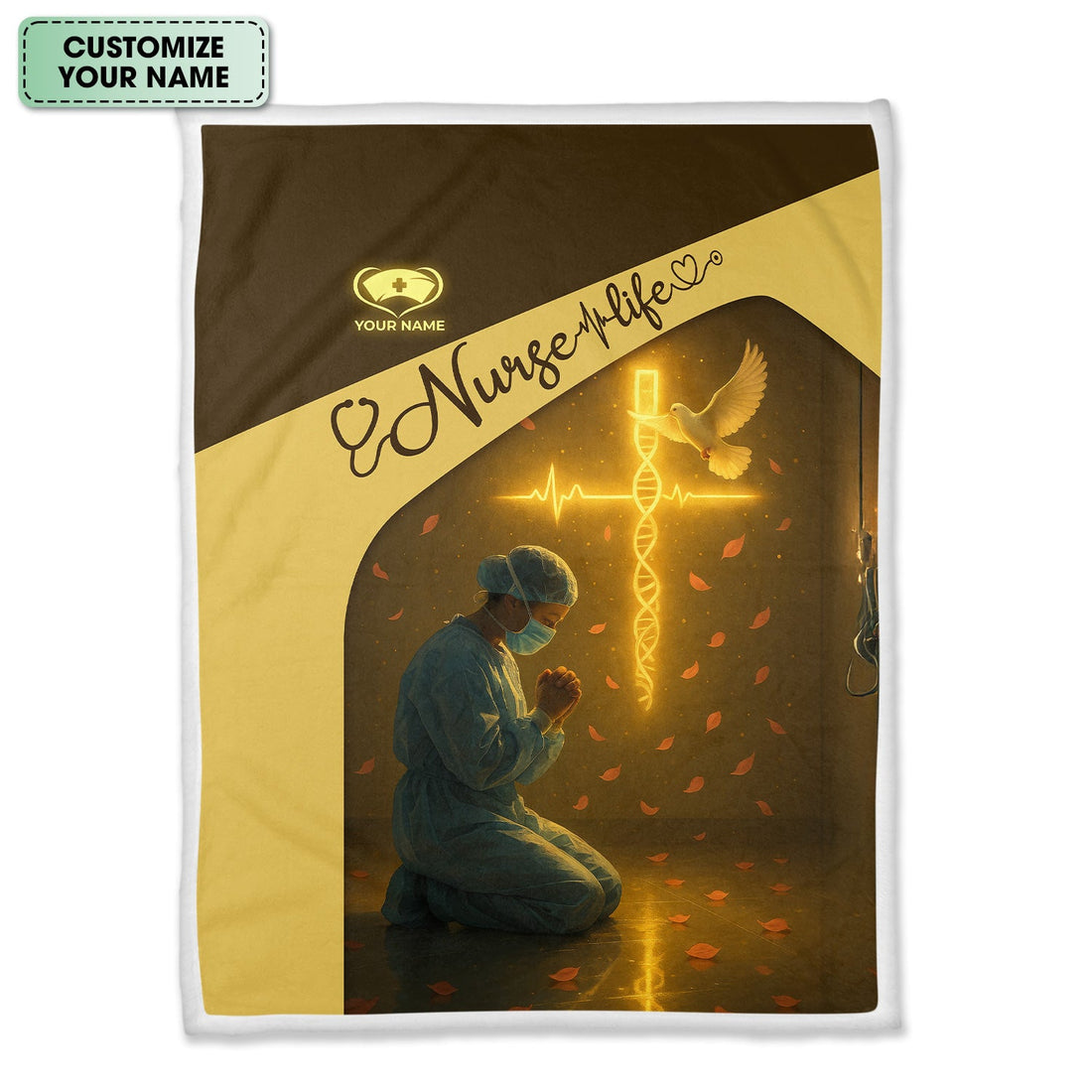 Personalized Praying Cross Dove Nurse Blanket