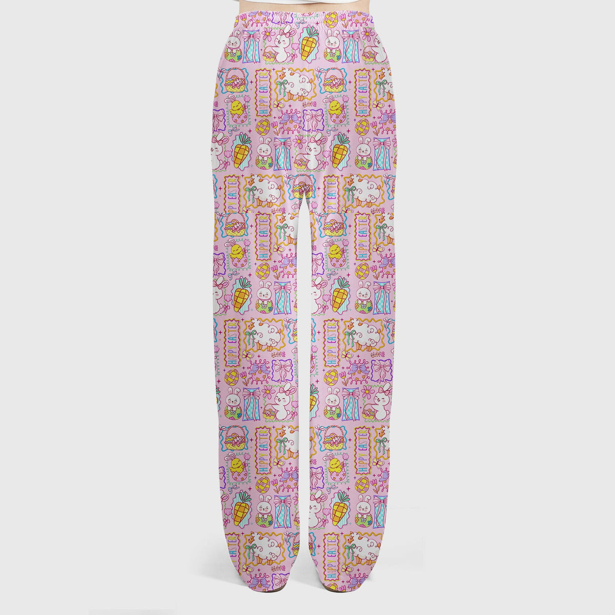 Cute Easter Bunny Egg and Bow Print Scrub Set, Scrub Pants and V Neck Top