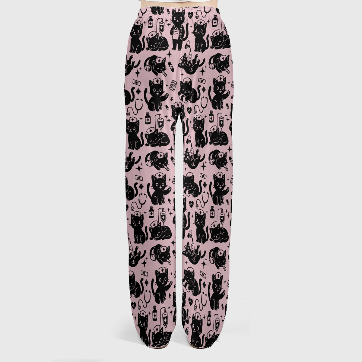 Cute White Black Cat Nurse Scrub Set