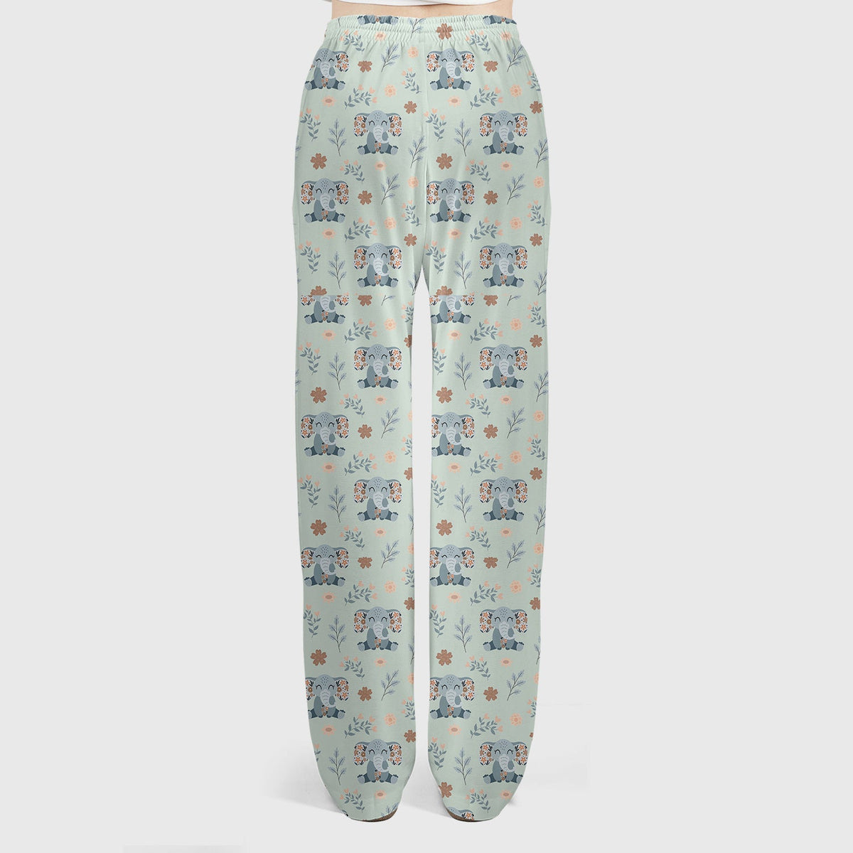 Cute Elephant Floral Print Scrub Set, Scrub Pants and V Neck Top