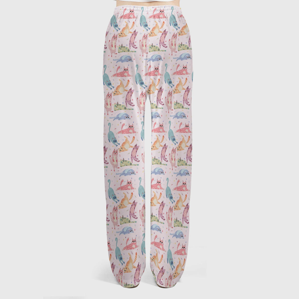 Funny Pastel Cat Pattern Medical Scrub Set, Breathable Fabrics Nursing Uniform