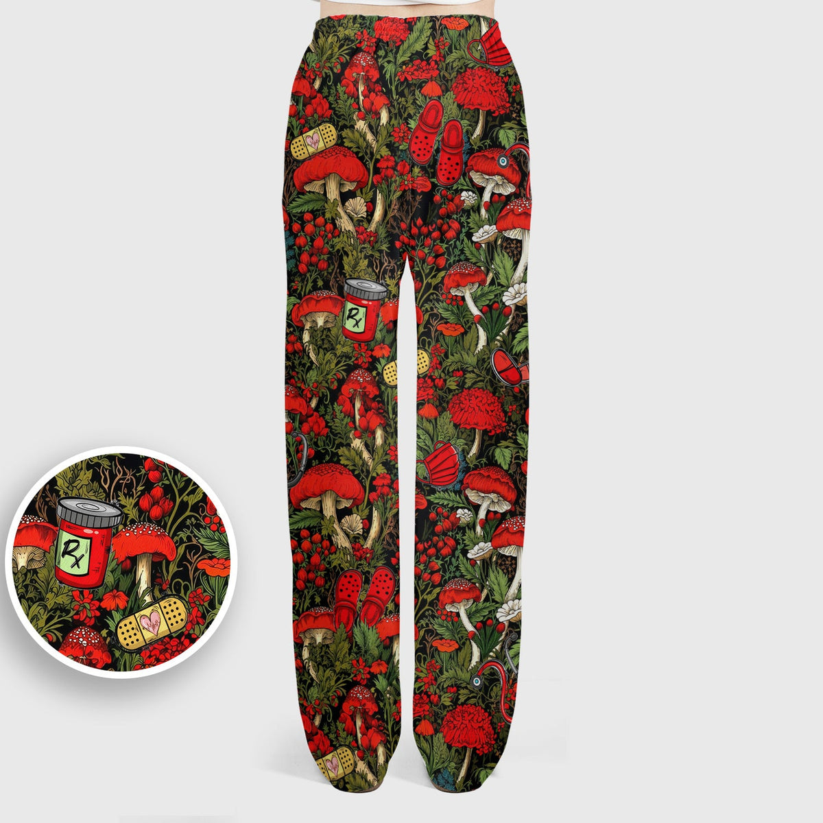 Red Mushroom Forest Nurse Scrub Set