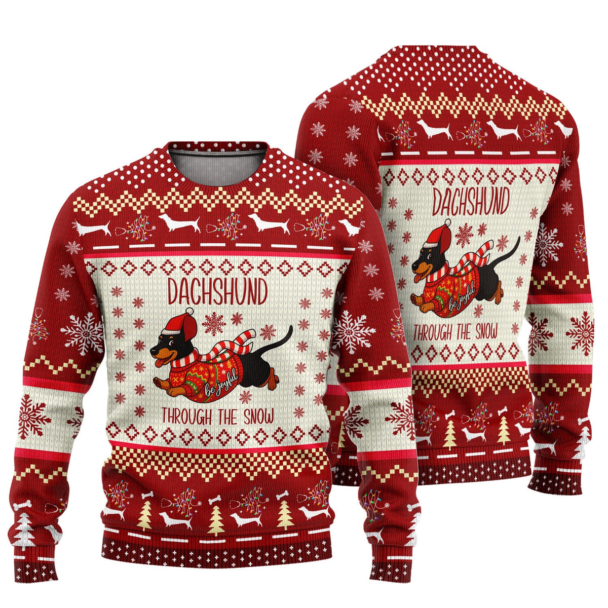 Wiener Dog Through The Snow Ugly Christmas Sweater