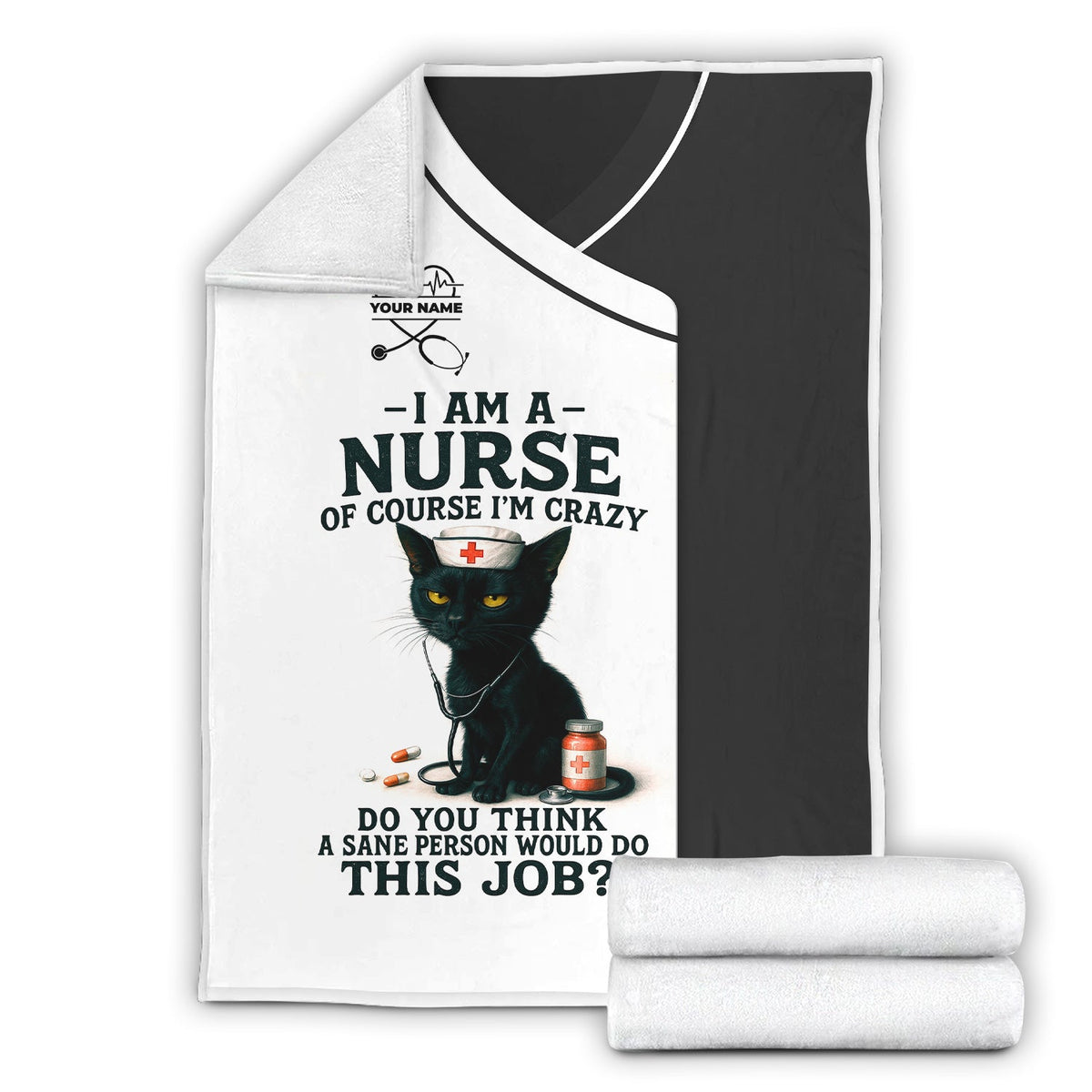 Personalized Black Cat Nurse Throw Blanket