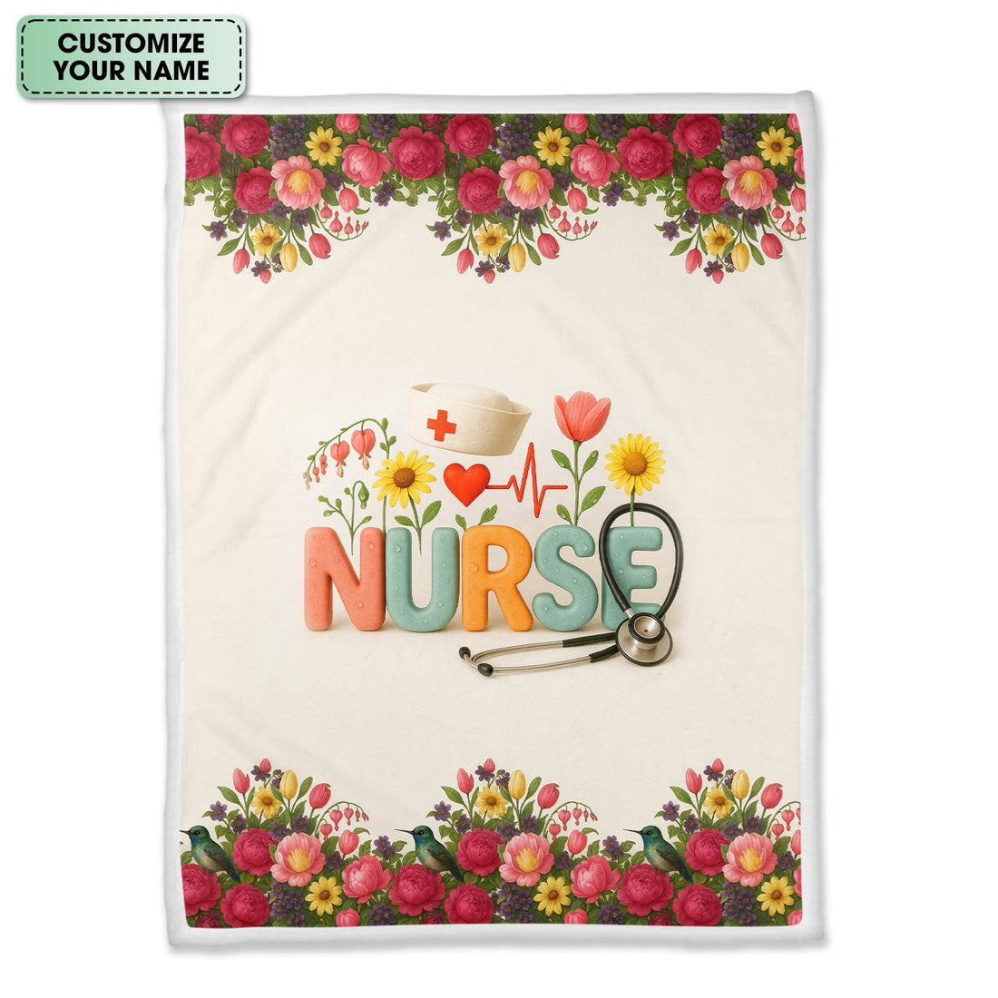 Personalized Floral Stethoscope Nurse Blanket