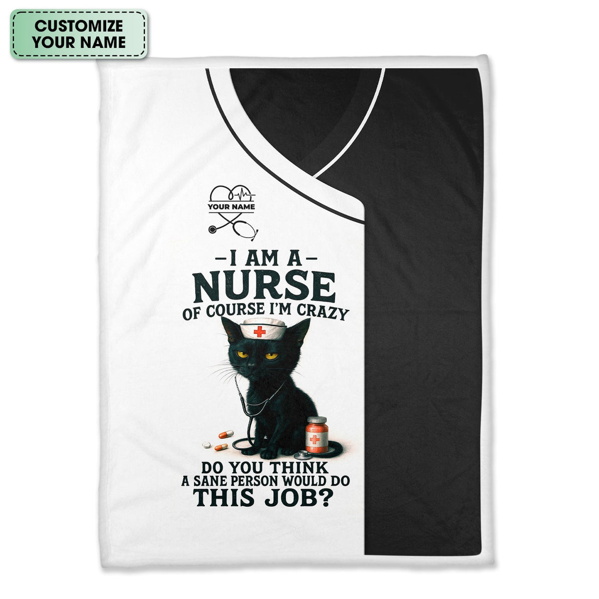 Personalized Black Cat Nurse Throw Blanket