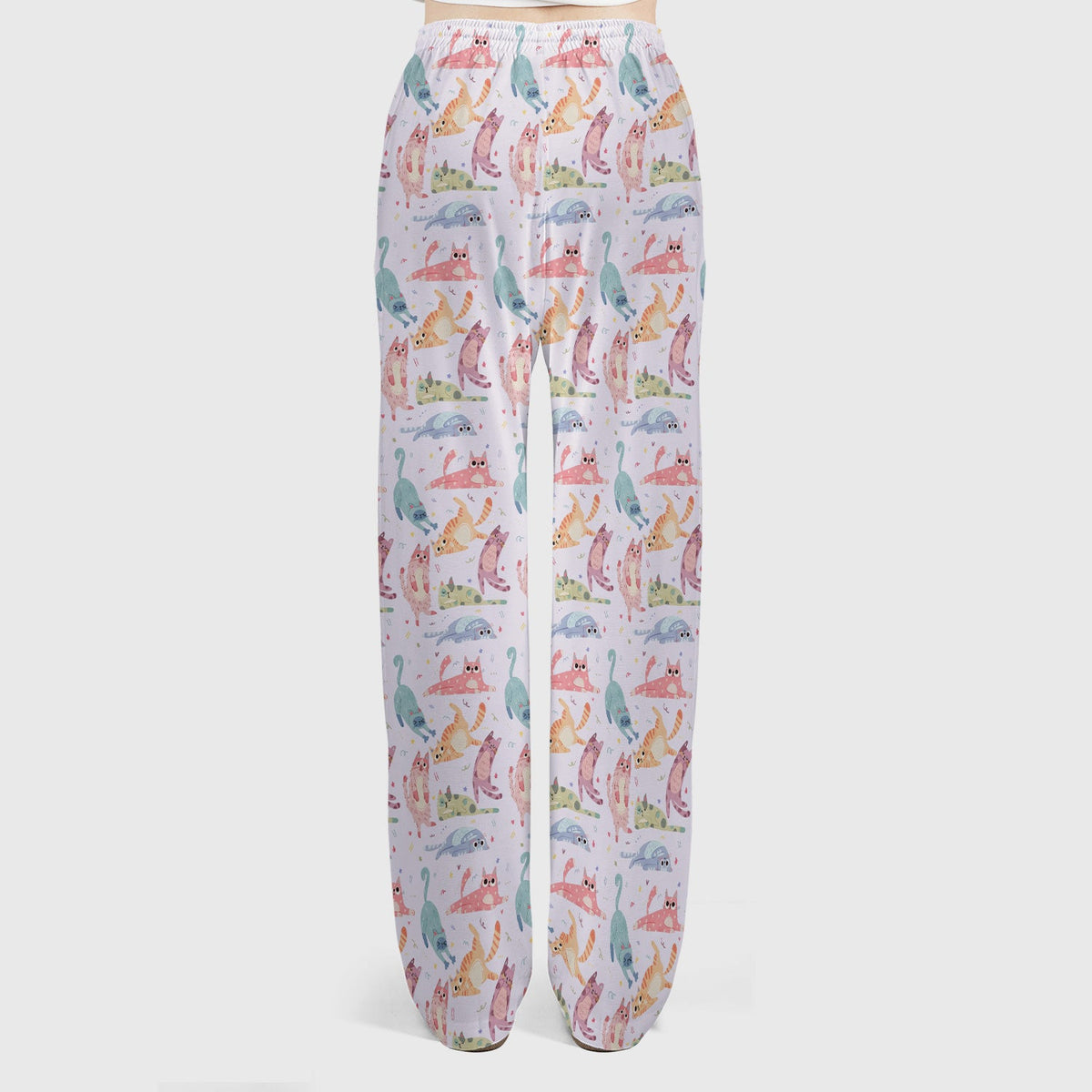 Funny Pastel Cat Pattern Medical Scrub Set, Breathable Fabrics Nursing Uniform