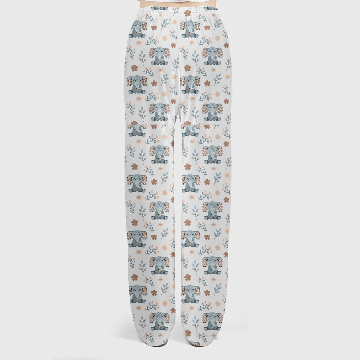 Cute Elephant Floral Print Scrub Set, Scrub Pants and V Neck Top