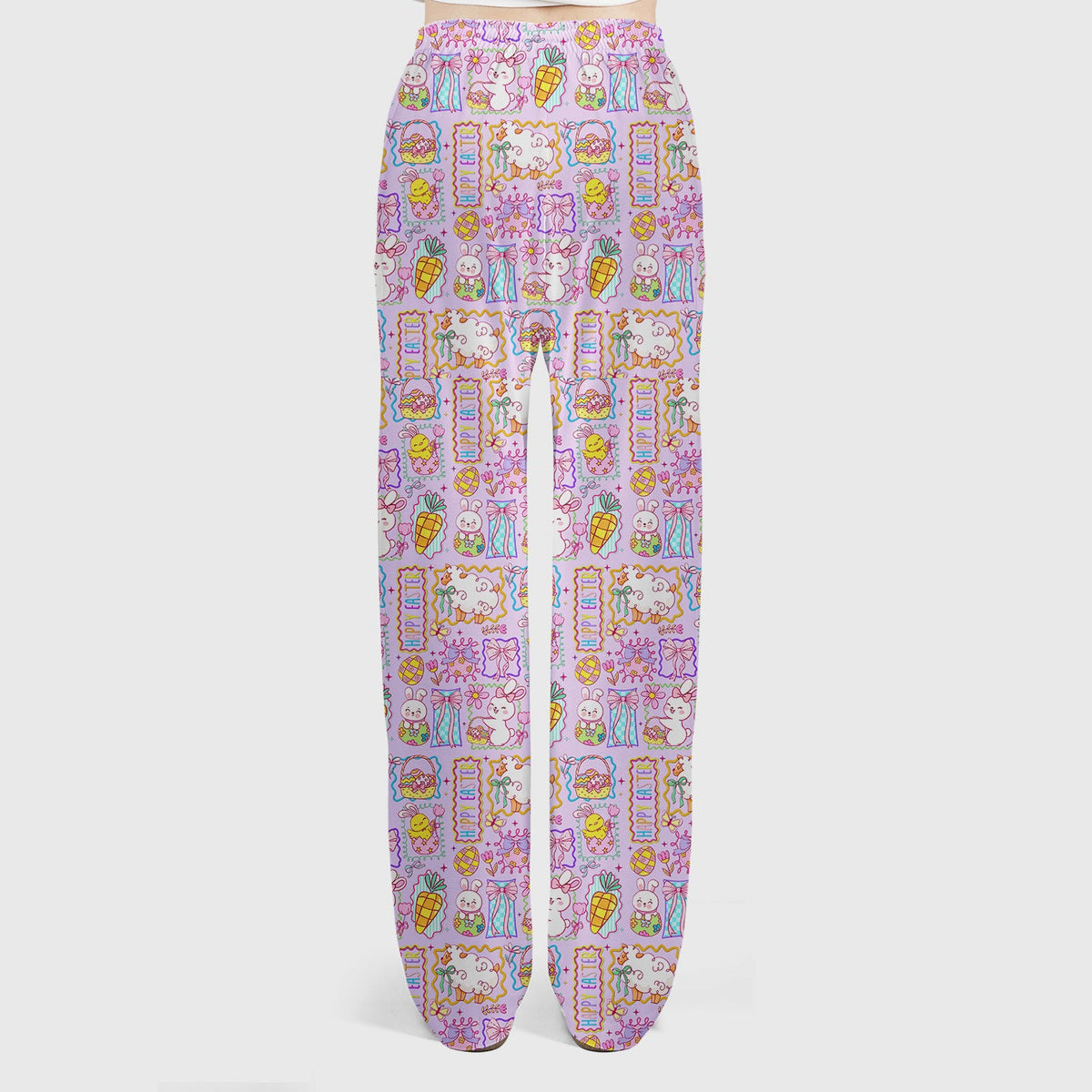 Cute Easter Bunny Egg and Bow Print Scrub Set, Scrub Pants and V Neck Top