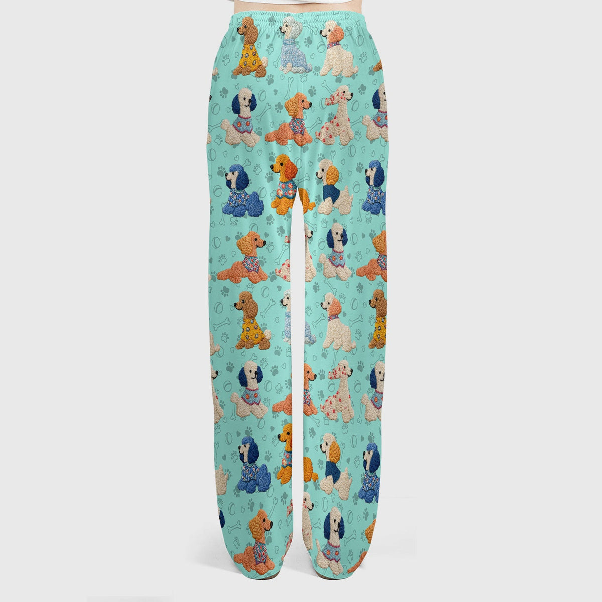 Cute Colorful Poodle Pattern Scrub Set, Scrub Pants and V Neck Top