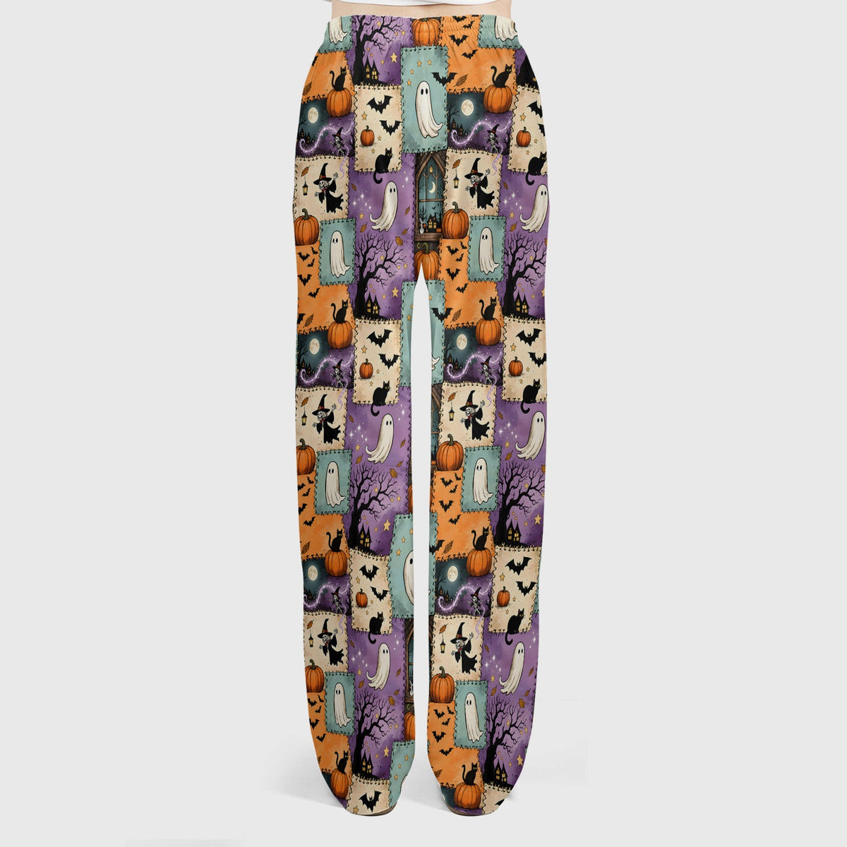 Spooky Ghost Black Cat Patchwork Nurse Scrub Set