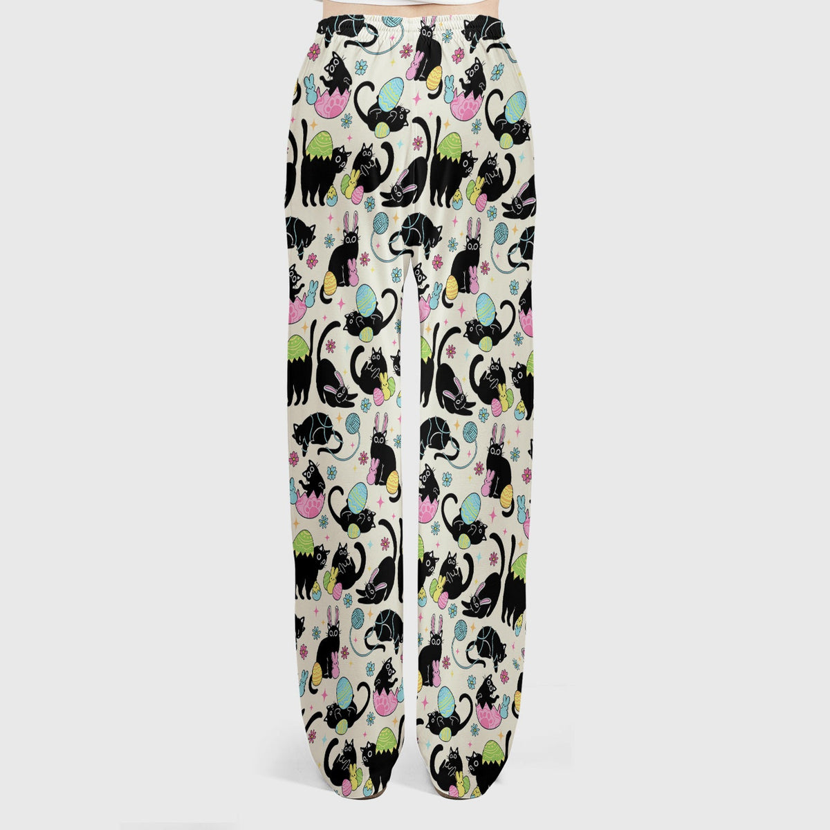 Funny Easter Black Cat Egg Pattern Scrub Set, Scrub Pants and V Neck Top