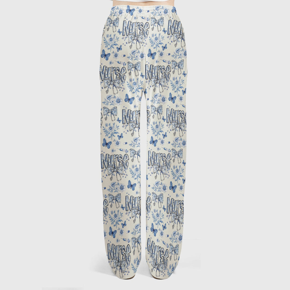 Blue Nurse Bow Butterfly Floral Scrub Set