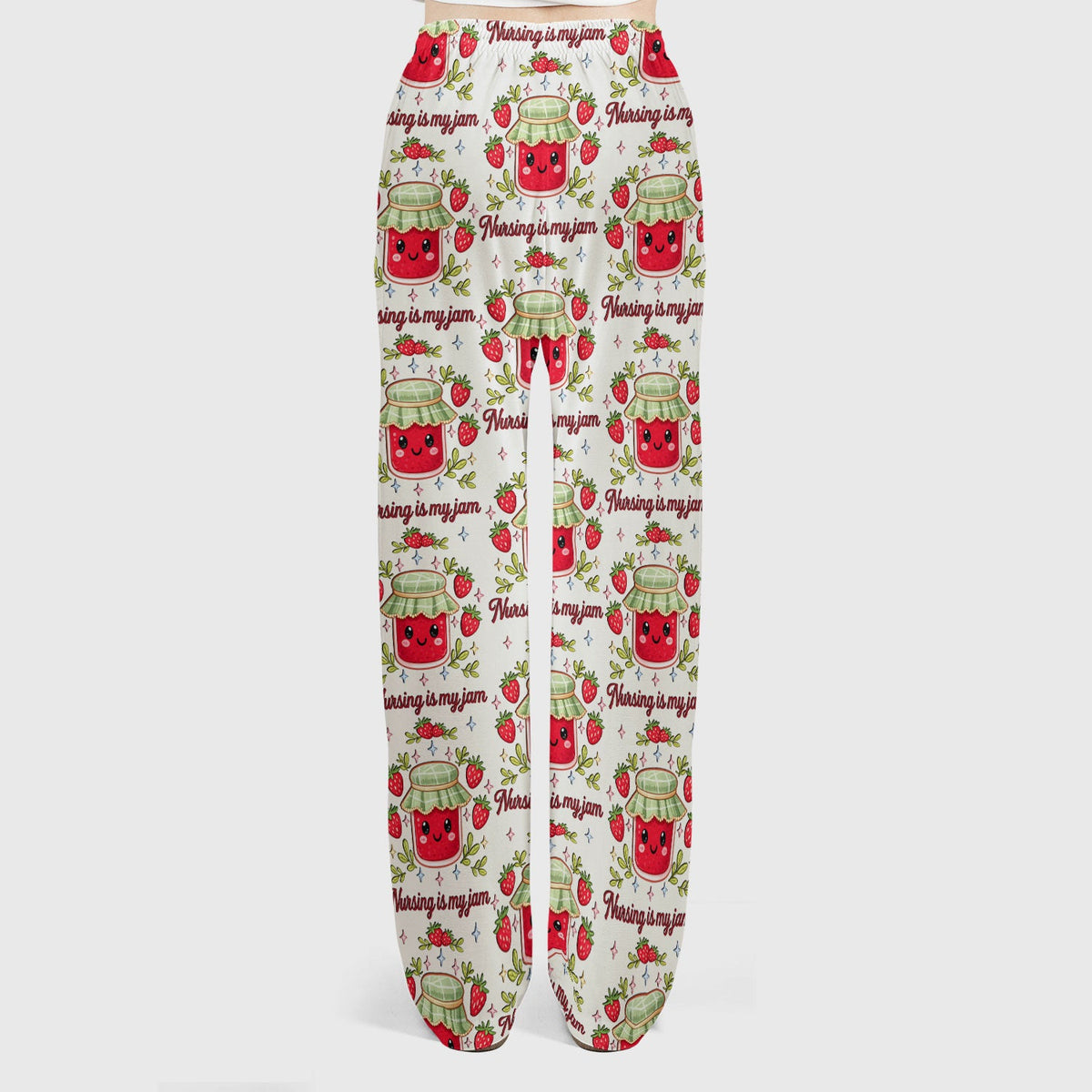 Cute Strawberry Jam Nurse Pattern Scrub Set, Breathable Med Uniform