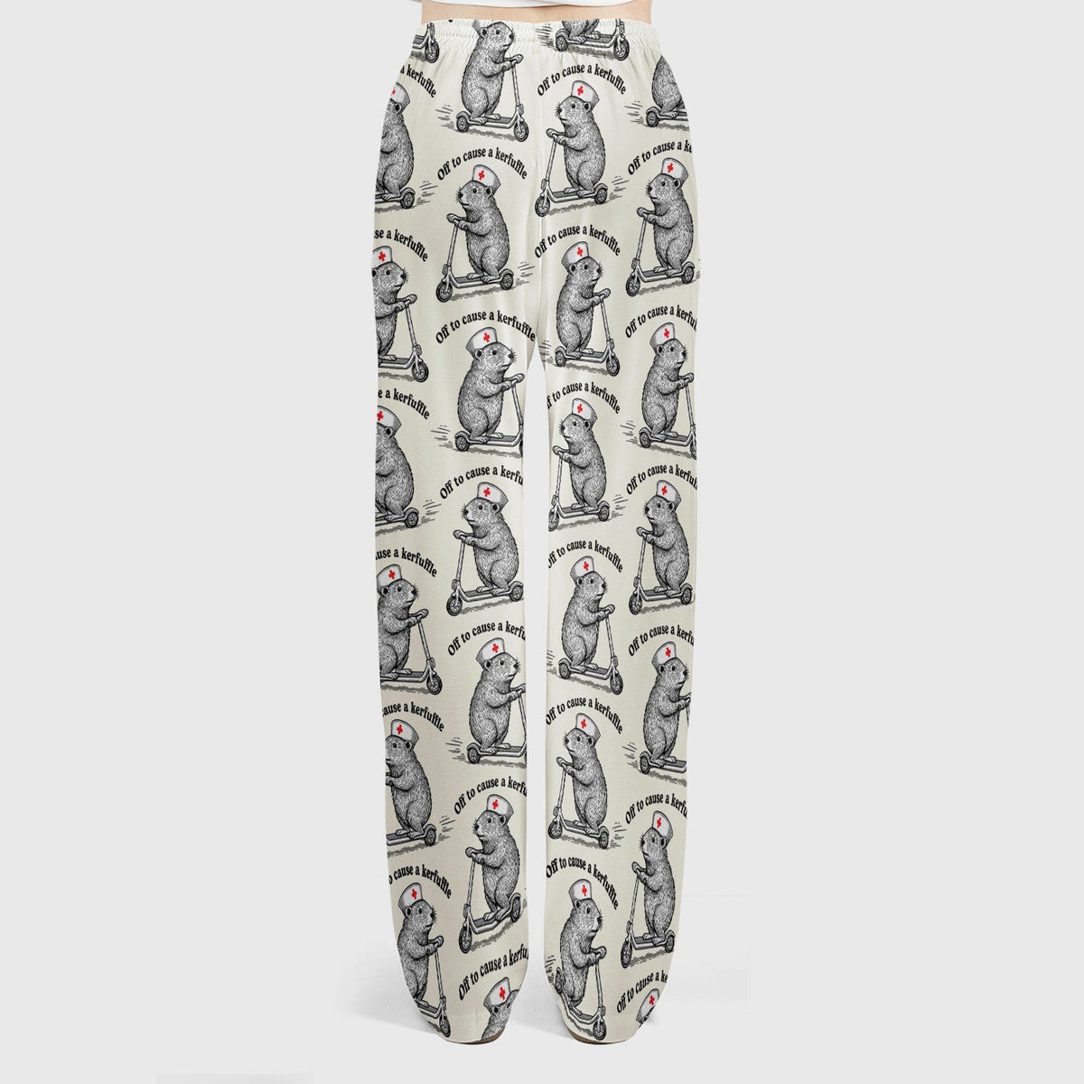 Funny Nurse Mouse Scooter Print Women's Scrub Set, Scrub Pants and V Neck Top