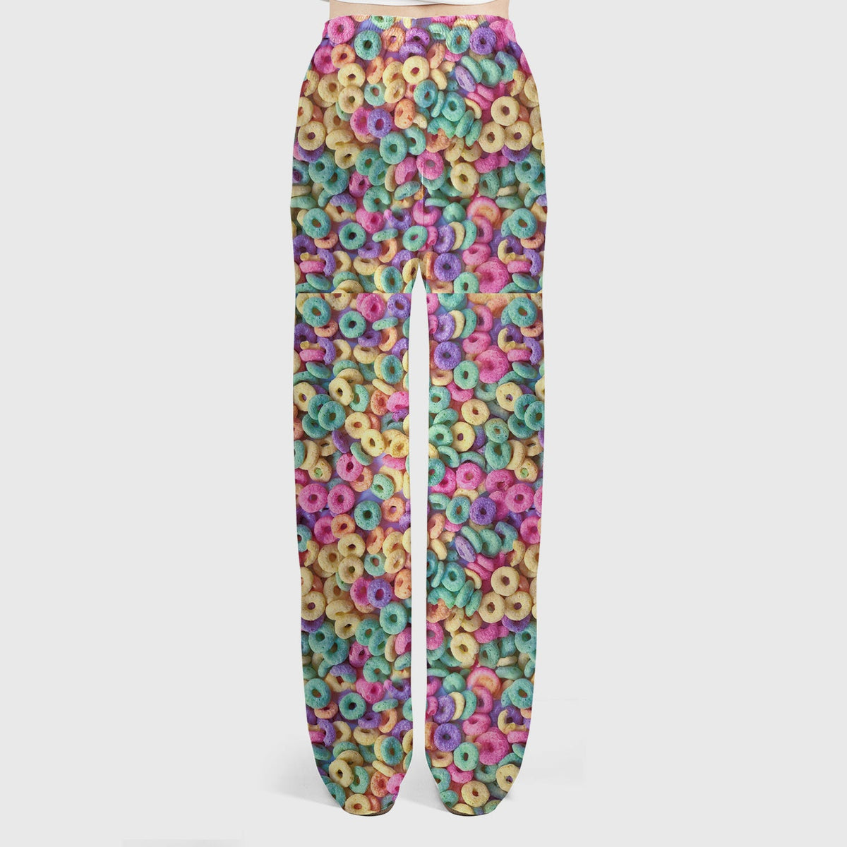 Colorful Cereal Loops Pattern Scrub Set, Scrub Pants and V Neck Top